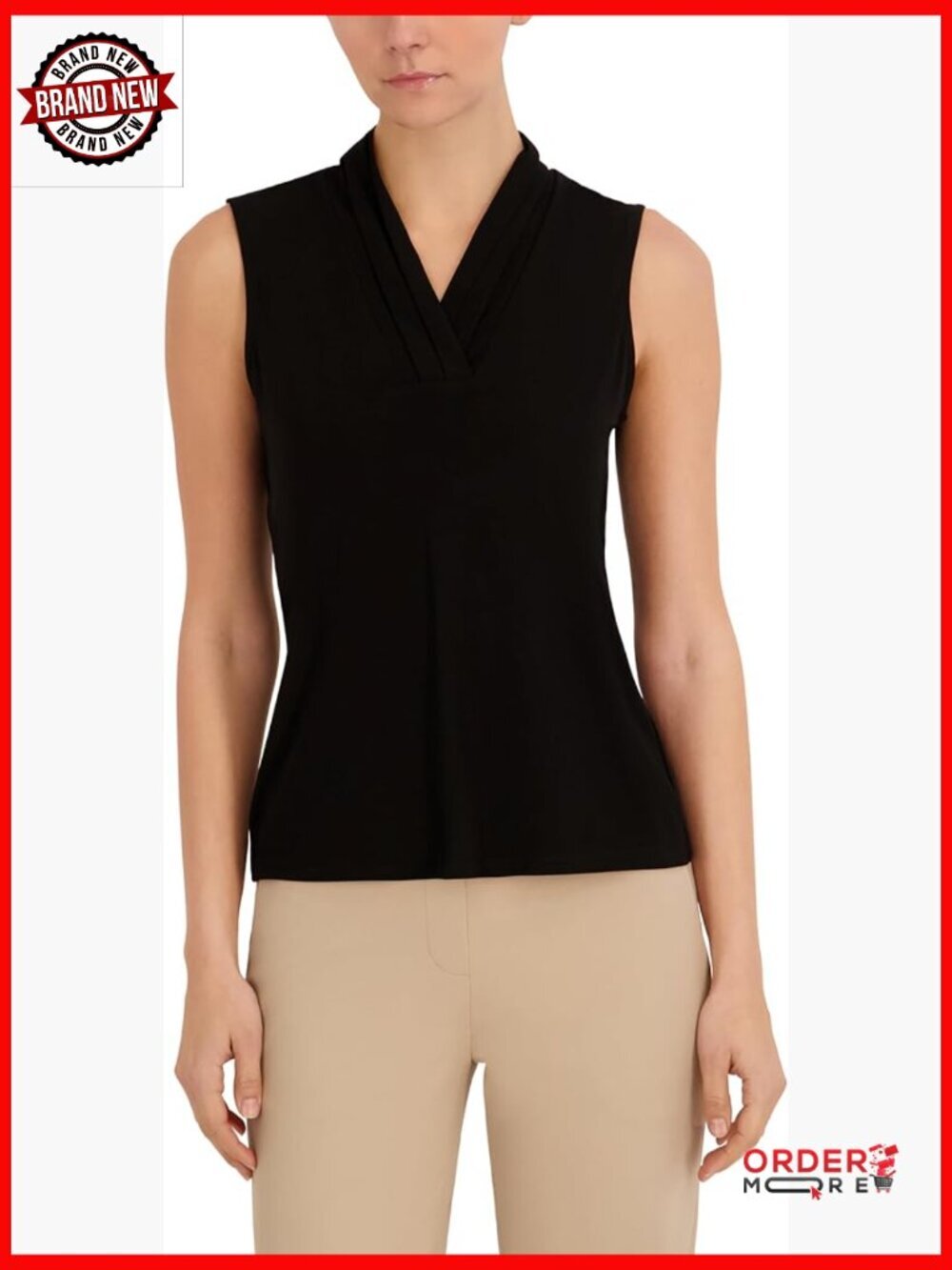 Sleeveless Pleat-Neck Jersey Top Petite Tank